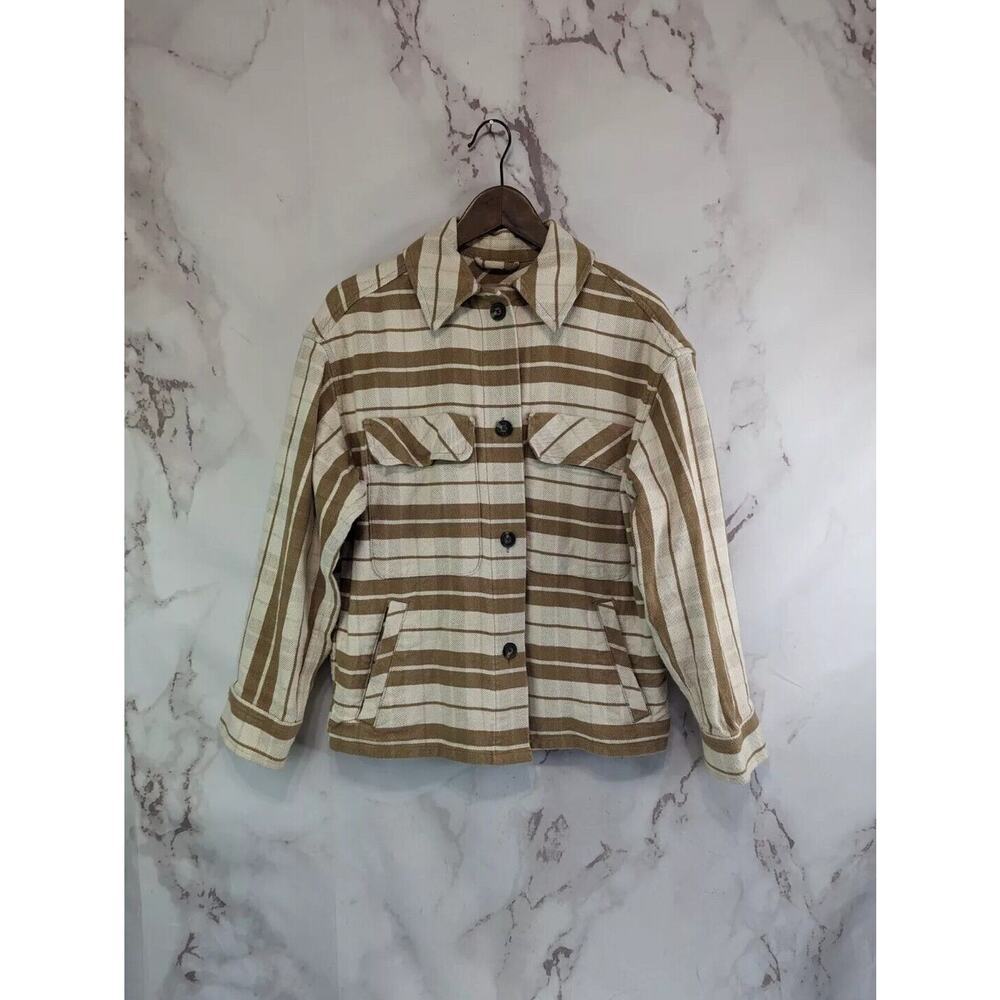 Everlane Jacket Women Large Brown The Oversized Striped Shirt Shacket Flannel